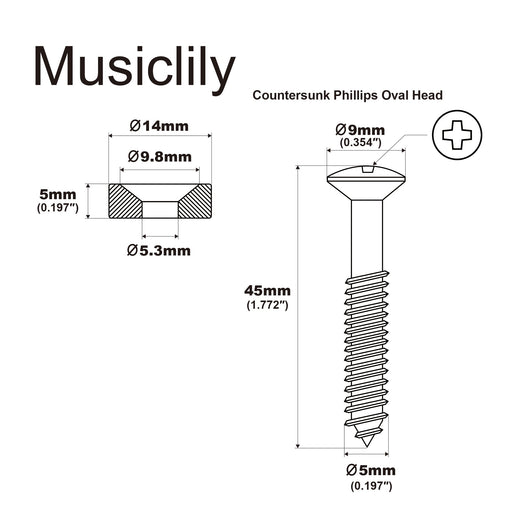 Dimensions of musiclily basic steel electric guitar bass neck joint bushings and bolts mx0883 4p