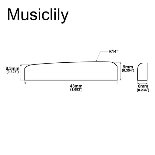 Dimensions of musiclily basic bone guitar nut blank for acoustic and classical guitar 43x6x9mm mx1091 2
