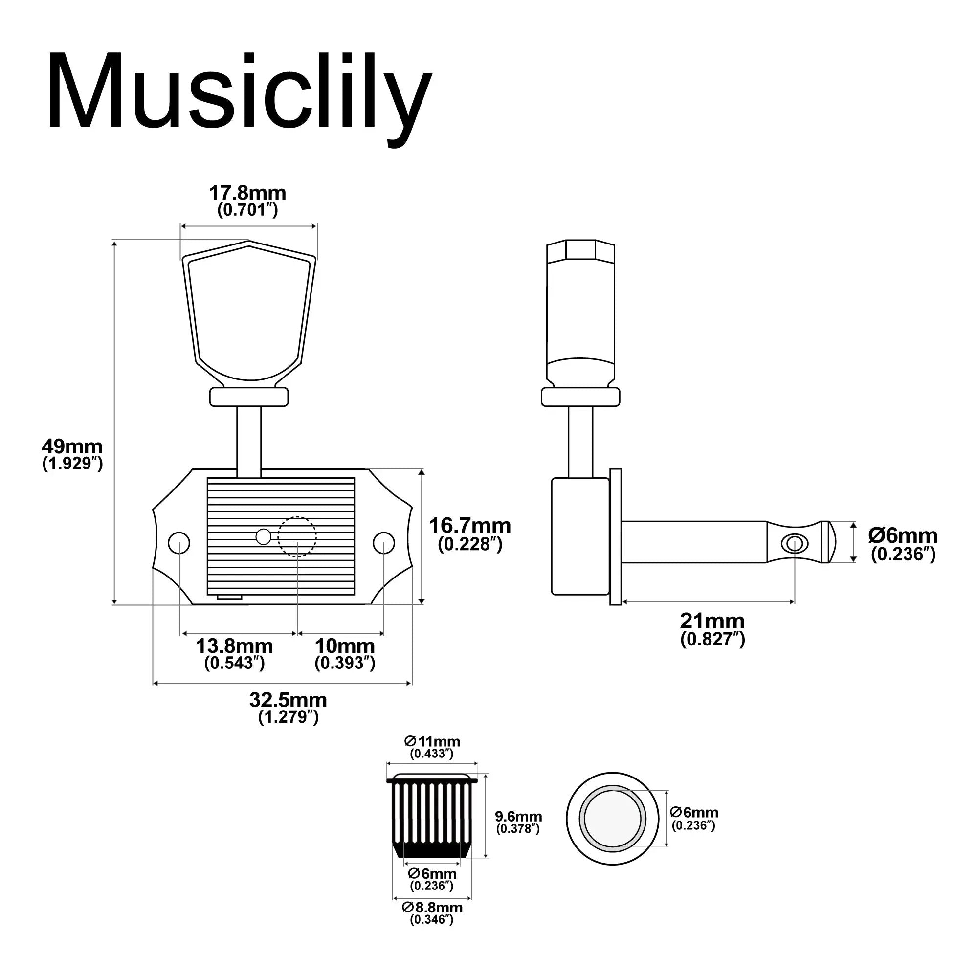 Musiclily Pro R15J 3R3L 15:1 Ratio Semi Closed Vintage Style Machine Heads Tuners Tuning Pegs Keys with Keystone Button for Acoustic Electric Guitar Musiclily Pro