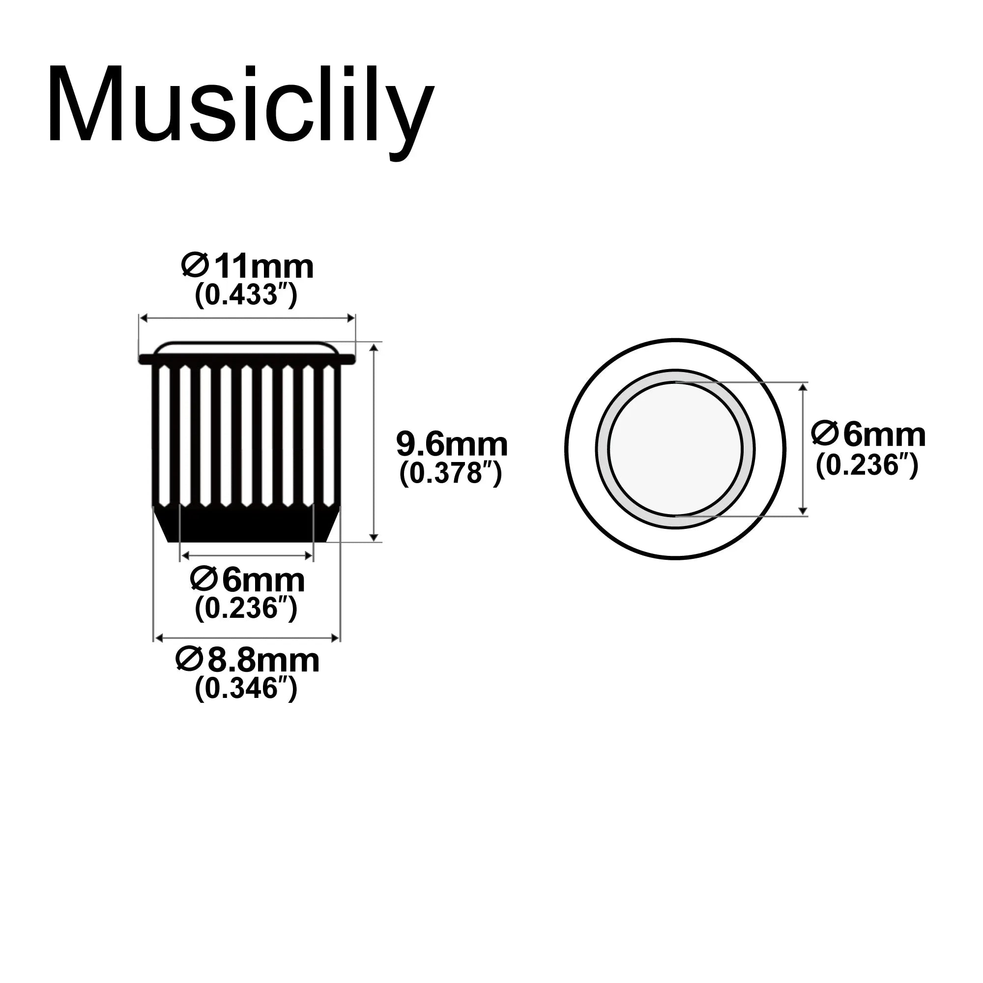 Musiclily Pro 8.8mm Bushing for Electric Guitar Vintage Style Tuners Tuning Pegs Machine Heads, Set of 6 Musiclily Pro