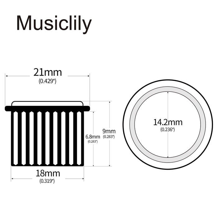 Dimensions of musiclily pro 18mm bushing for electric bass open style tuners tuning pegs machine heads mx1143 4p