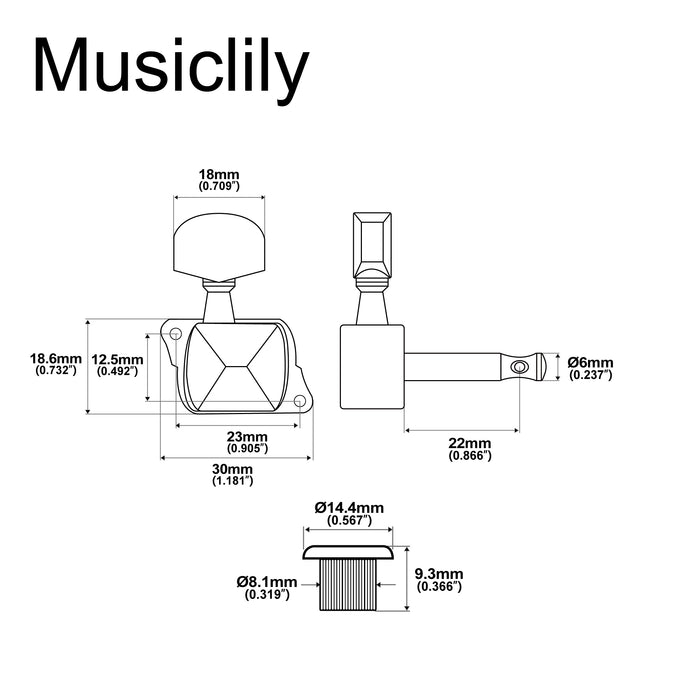 Musiclily Basic R15A 6 in Line Semi Sealed Guitar Tuners Tuning Pegs Keys Machine Heads Set for ST Squier Style