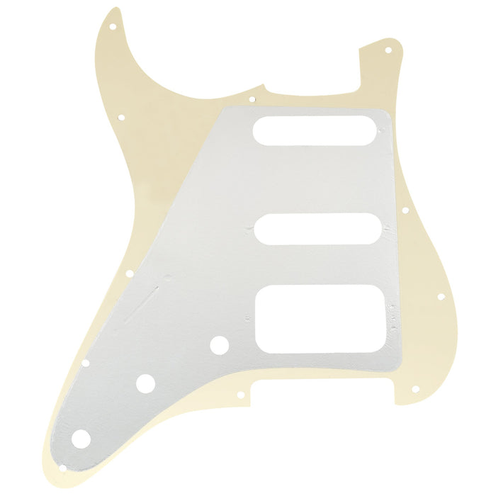 Musiclily Pro 11穴 ラウンドコーナー HSS STタイプピックガード USA/メキシコStratストラトギター用 4点止めオープンタイプのハムバッキングピックアップ 4プライ エイジドホワイトパール