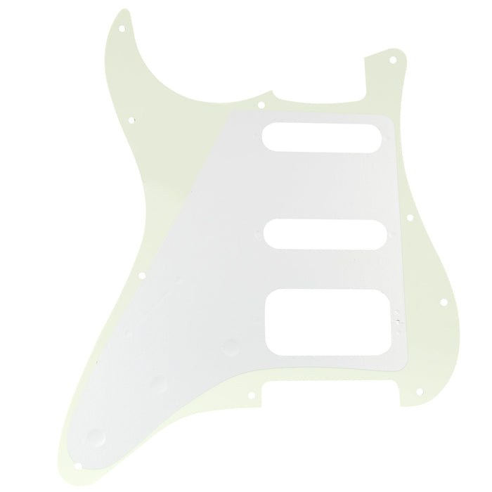 Musiclily Pro 11穴 ラウンドコーナー HSS STタイプピックガード USA/メキシコStratストラトギター用 4点止めオープンタイプのハムバッキングピックアップ 4プライ エイジドホワイトパール
