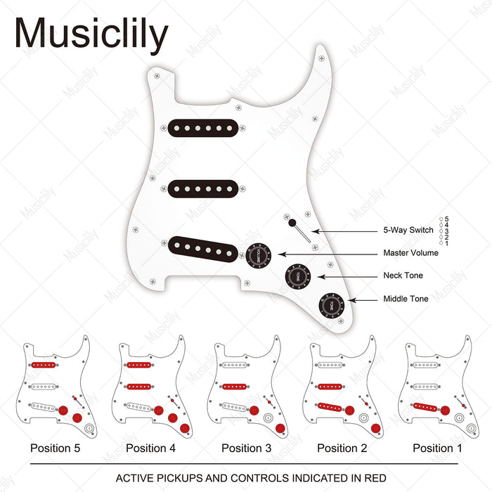 Dimensions of musiclily basic pre wired loaded standard st sss pickguard with ceramic magnet single coil pickups set single capacitor for strat style electric guitar mx1318bk