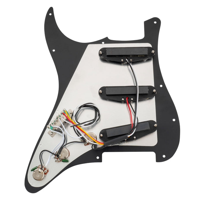 Part of musiclily basic pre wired loaded standard st sss pickguard with ceramic magnet single coil pickups set single capacitor for strat style electric guitar mx1318bk