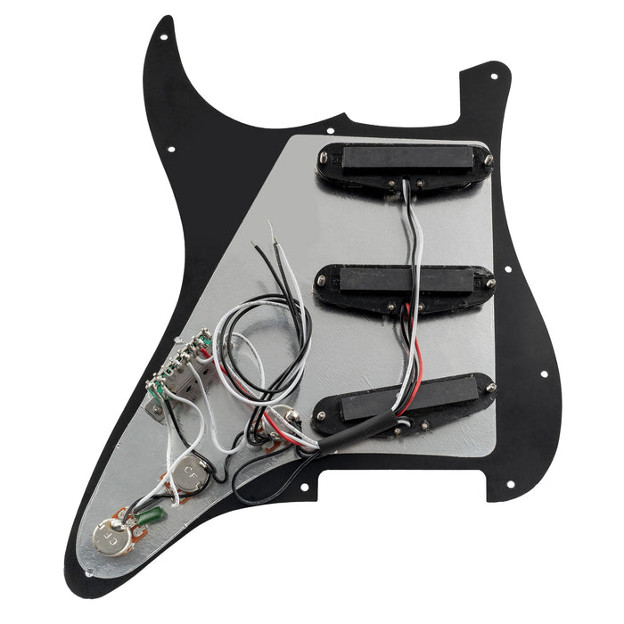 Part of musiclily basic pre wired loaded standard st sss pickguard with ceramic magnet single coil pickups set single capacitor for strat style electric guitar mx1318bk