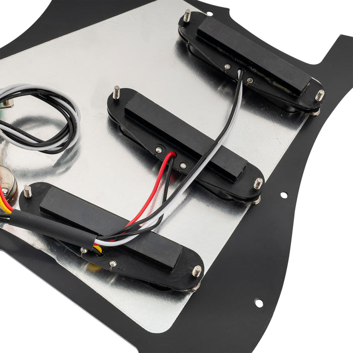 details of musiclily basic pre wired loaded standard st sss pickguard with ceramic magnet single coil pickups set single capacitor for strat style electric guitar mx1318bk