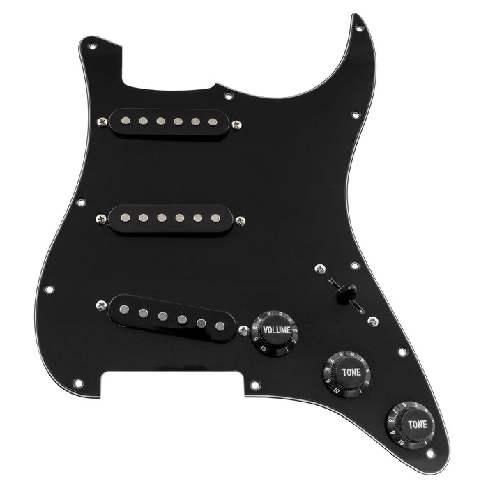 musiclily basic pre wired loaded standard st sss pickguard with ceramic magnet single coil pickups set single capacitor for strat style electric guitar mx1318bk