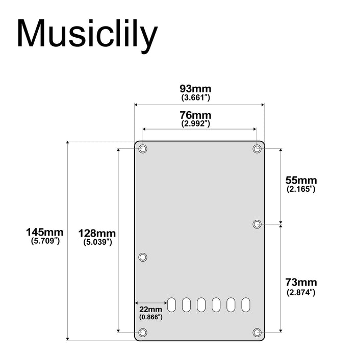 Dimensions of musiclily pro 6 holes back plate tremolo cavity cover backplate for affinity series squier strat style guitar mx1323as