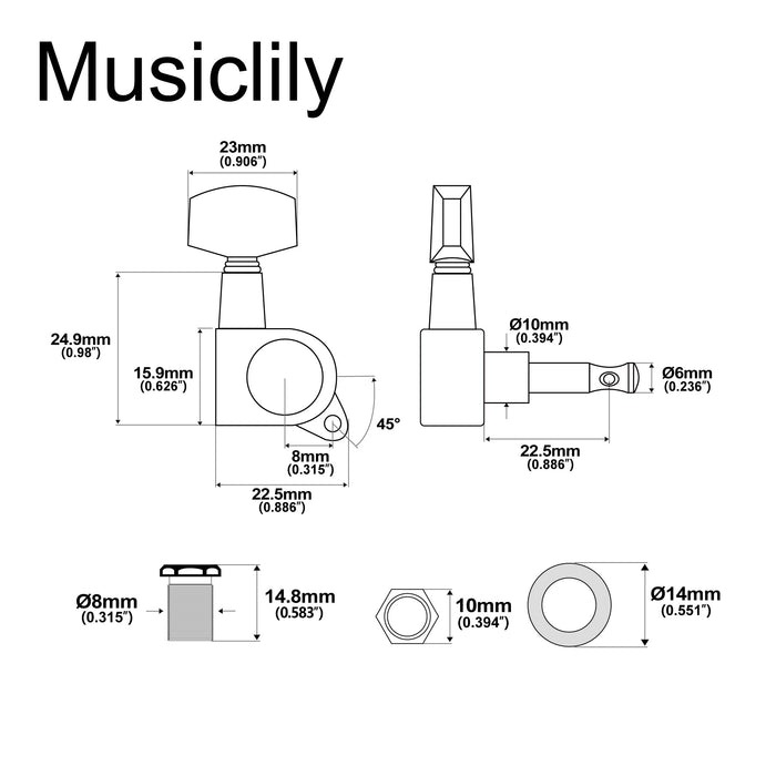ミュージックリリー Pro R15J シングル 15:1 比率 完全密封式マシンヘッド トレブルサイド チューナー チューニングペグ キー 大型ヘックスボタン付き アコースティック/エレクトリックギター用