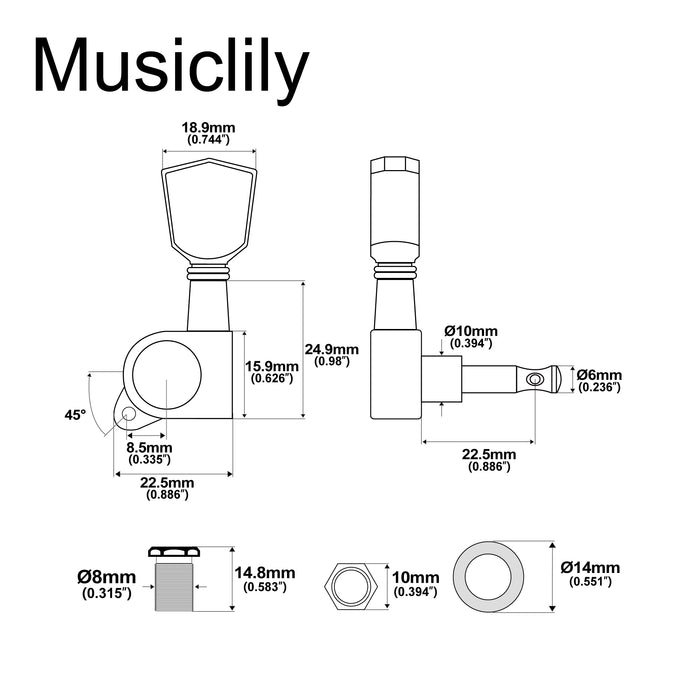 Musiclily Pro R15J Single 15:1 Ratio Full Sealed Machine Head Treble Side Tuner Tuning Peg Key with Keystone Button for Acoustic Electric Guitar