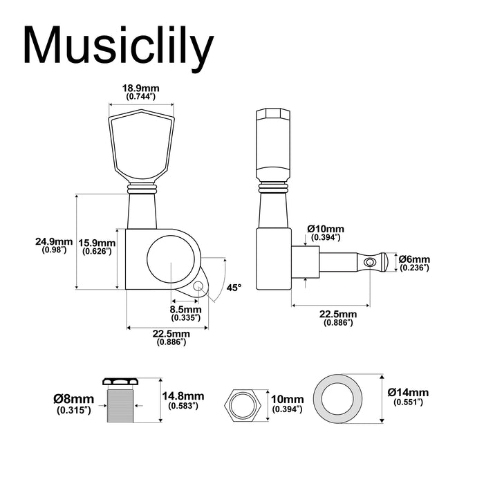 Musiclily Pro R15J 6 in Line Guitar Sealed Tuners Tuning Keys Pegs Machine Heads Set for Fender Strat Tele Style Guitar