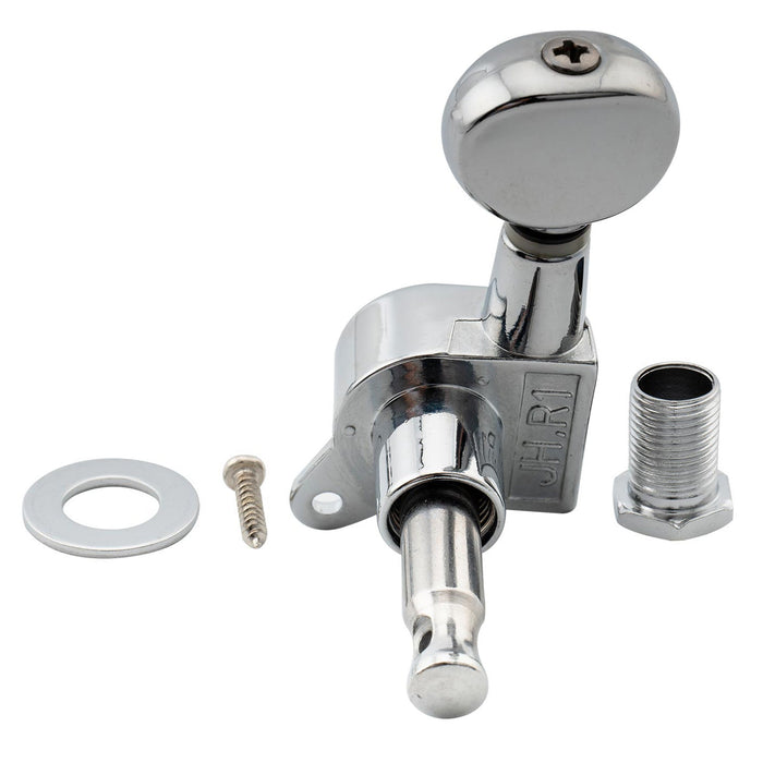 detail of musiclily pro 6 in line guitar sealed tuners tuning keys pegs machine heads set for fender strat tele style guitar vintage oval button mx1347bk 6
