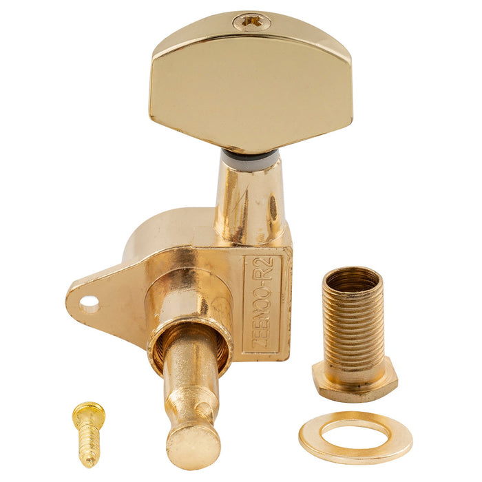 ミュージックリリー Pro R15J シングル 15:1 比率 完全密封式マシンヘッド ベースサイド チューナー チューニングペグ キー 大型ヘックスボタン付き 直角ネジ仕様 アコースティック/エレクトリックギター用