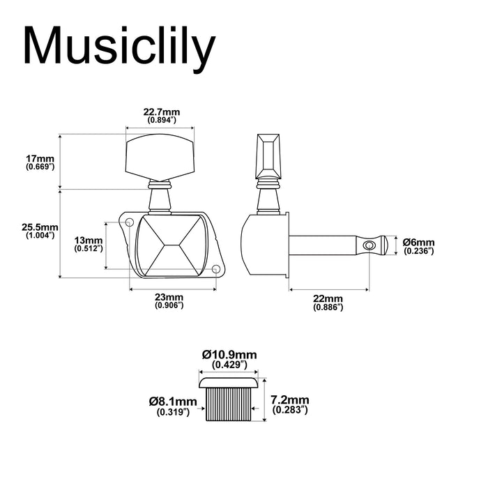 ミュージックリリー Pro R15J シングル 15:1 比率 半密閉式マシンヘッド トレブルサイド チューナー チューニングペグ キー 大型ヘックスボタン付き アコースティック/エレクトリックギター用