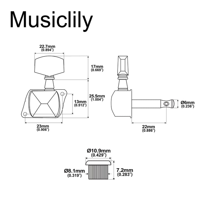 Musiclily Pro R15J Single 15:1 Ratio Semi Closed Machine Head Treble Side Tuner Tuning Peg Key with Big Hex Button for Acoustic Electric Guitar