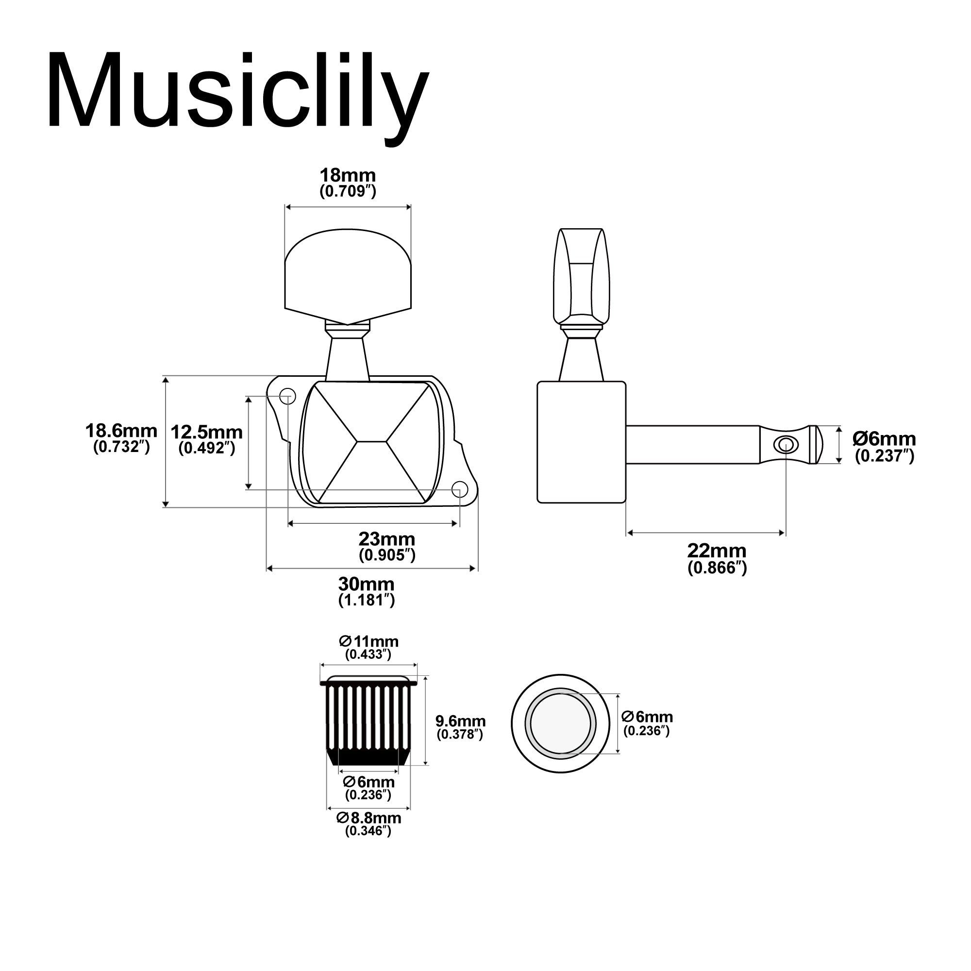 Musiclily Pro R15J-11 6 en línea afinadores semi cerrados para guitarra, cabezales de máquina, juego de clavijas de afinación para guitarra eléctrica