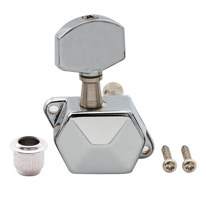 Musiclily Pro R15J Single 15:1 Ratio Semi Closed Machine Head Bass Side Tuner Tuning Peg Key with Hex Button for Strat Tele Style Electric Guitar