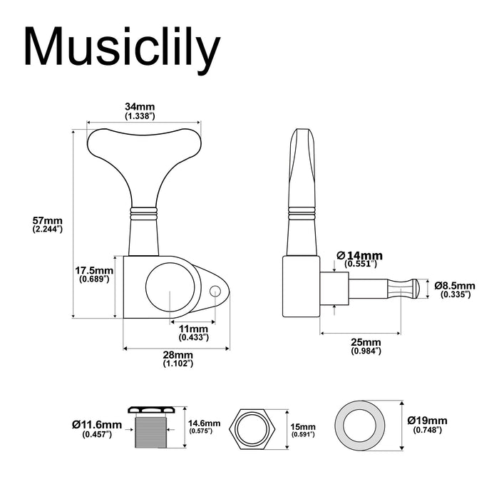 Musiclily Pro Single 17:1 Ratio Full Sealed Machine Head Treble Side Tuner Tuning Peg Key with Y-Style Button for Electric Bass
