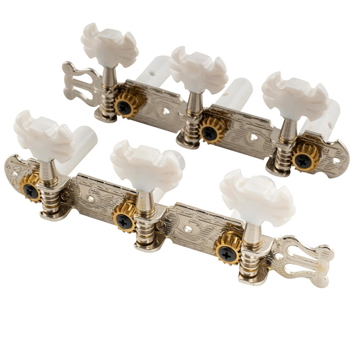 musiclily pro 3 on a plate lyra style classical guitar machine heads butterfly button tuning pegs keys tuners set mx1365p, nickel