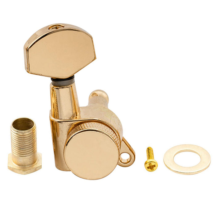 Musiclily Pro Single 15:1 Ratio Full Sealed Locking Machine Head Bass Side Tuner Tuning Peg Key with Hex Button for Strat Tele Style Electric Guitar