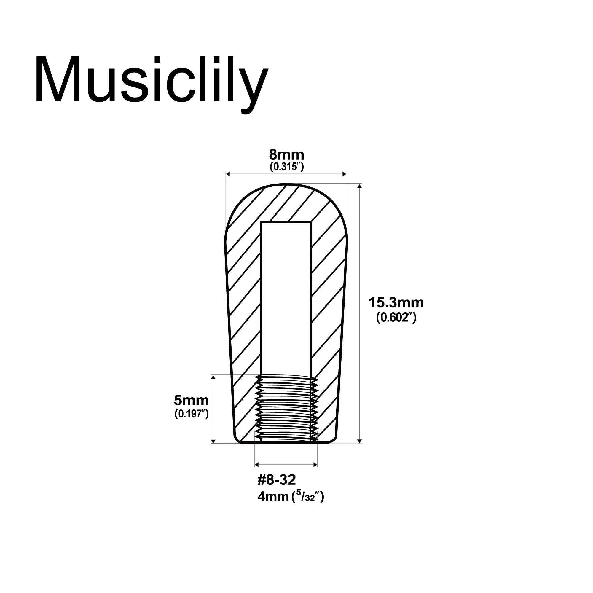 Dimensions of musiclily pro inch size thread plastic guitar toggle pickup switch tips for lp style mx1372 2p