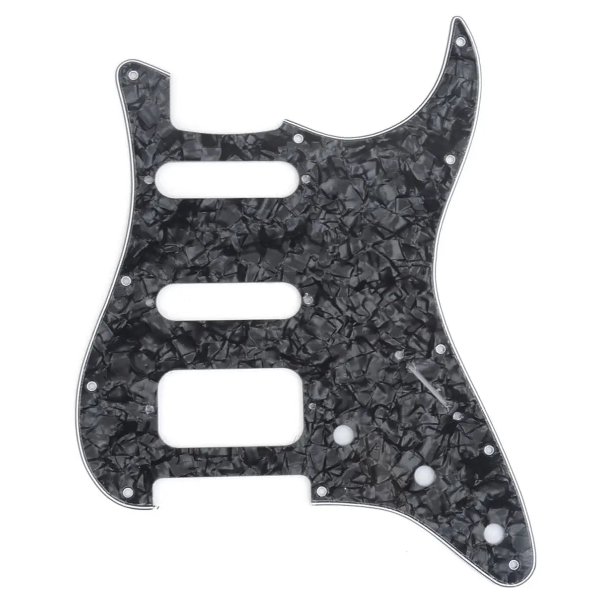 musiclily pro 11 hole round corner hss guitar strat pickguard for usa mexican strat 2 screw humbucking open pickup mx1385p, black pearl
