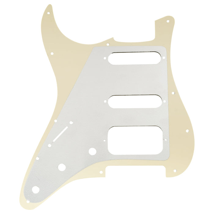 Musiclily Pro 11穴 ラウンドコーナー HSS STタイプピックガード USA/メキシコStratストラトギター用 2点止めオープンタイプのハムバッキングピックアップ 4プライ エイジドホワイトパール
