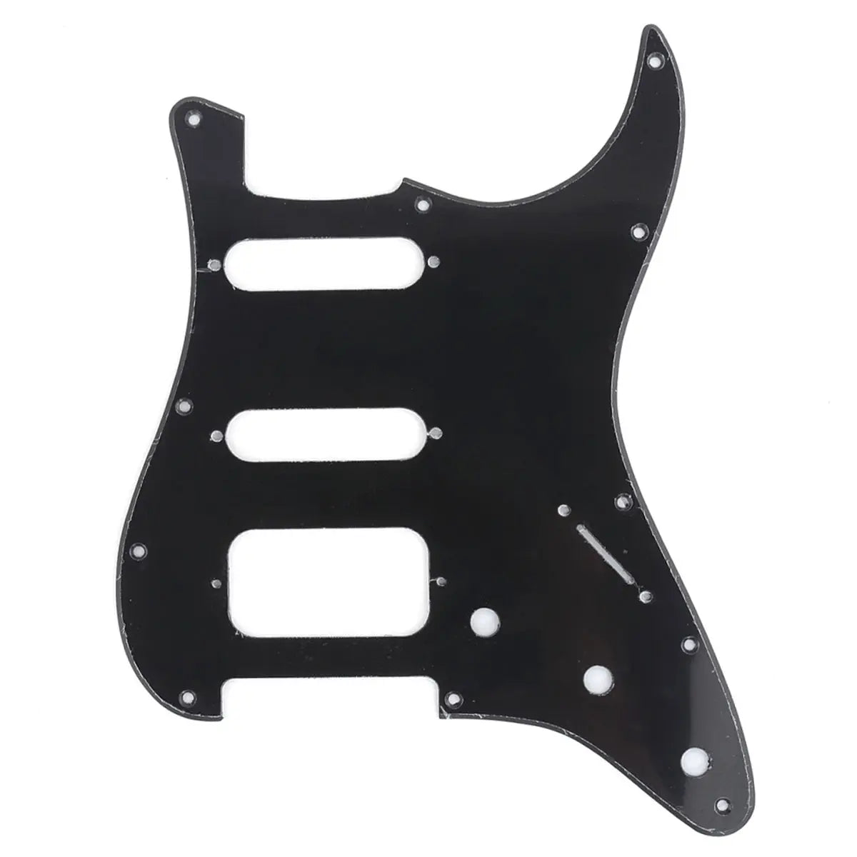 musiclily pro 11 hole round corner hss guitar strat pickguard for usa mexican strat 2 screw humbucking open pickup mx1385p, black