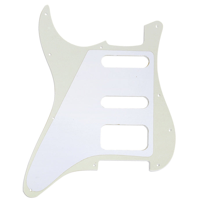 Musiclily Pro 11穴 ラウンドコーナー HSS STタイプピックガード USA/メキシコStratストラトギター用 2点止めオープンタイプのハムバッキングピックアップ 4プライ エイジドホワイトパール