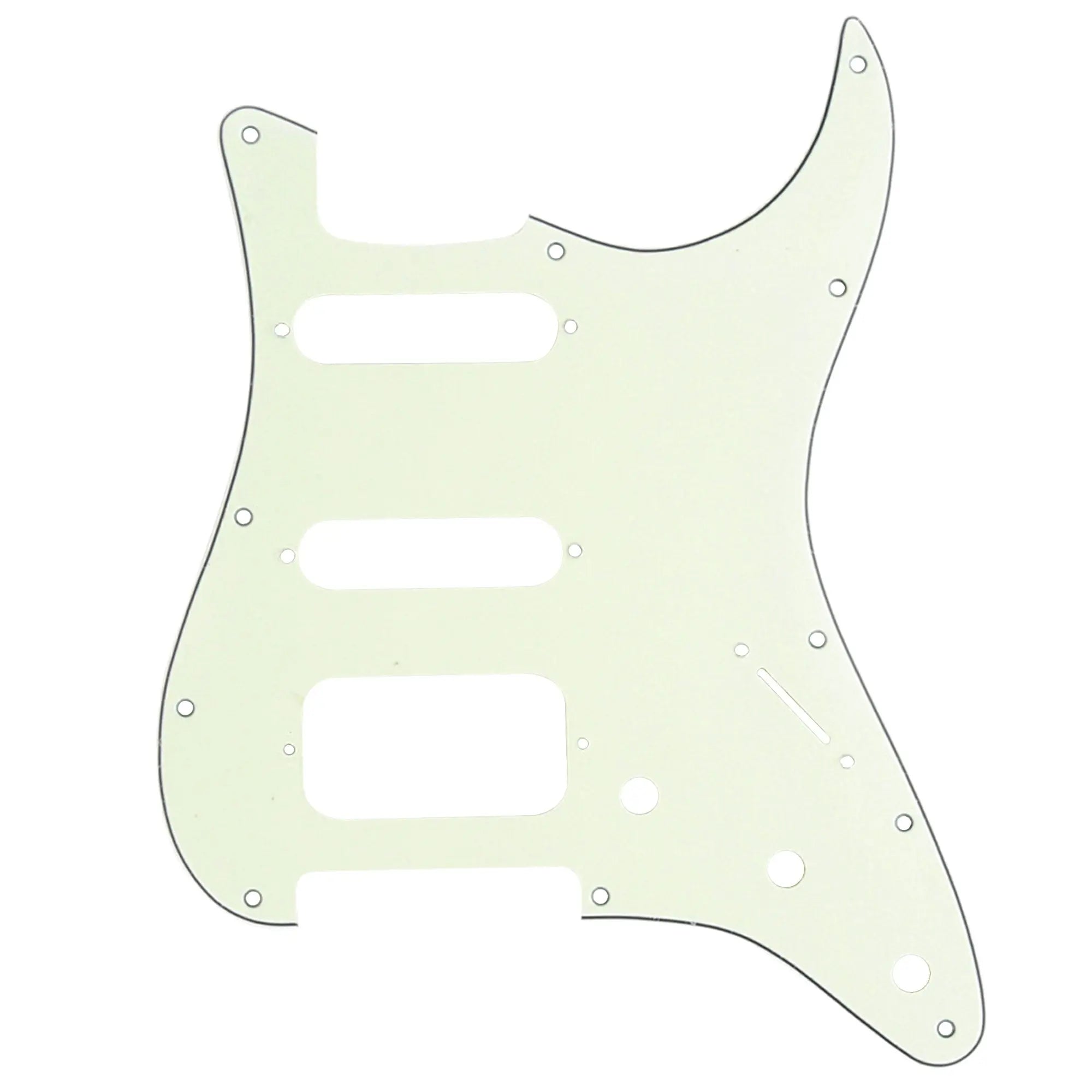 musiclily pro 11 hole round corner hss guitar strat pickguard for usa mexican strat 2 screw humbucking open pickup mx1385p, mint ivory color