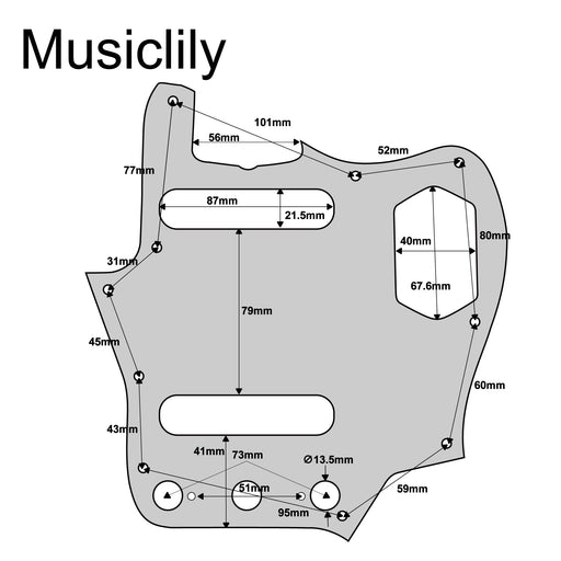 Dimensions of musiclily pro 10 hole 65 60s vintage style guitar pickguard for fender american jaguar 3ply 4ply mx1390p