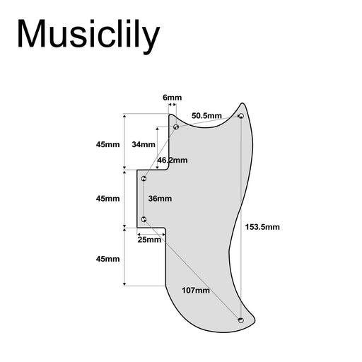 Dimensions of musiclily pro 5 hole small half face guitar pickguard compatible with usa les paul american sg 3ply 4ply mx1398p