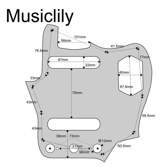 Dimensions of musiclily pro 10 hole guitar pickguard for mij fender japan jaguar 3ply 4ply mx1402p