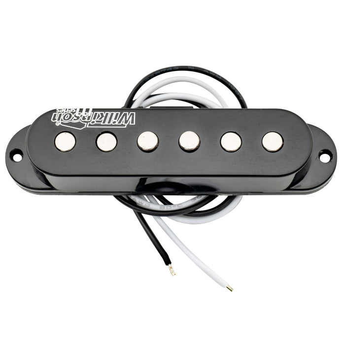 detail of wilkinson m series low gauss vintage tone ceramic single coil pickup for strat style guitar neck mx1501bk
