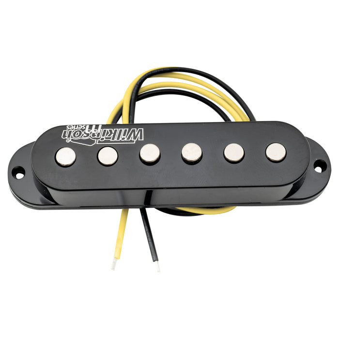 detail of wilkinson m series low gauss vintage tone ceramic single coil pickup for strat style guitar bridge mx1503bk