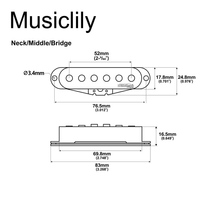 Dimensions of wilkinson m series vintage tone alnico 5 staggered single coil pickups sss set for strat style electric guitar mx1504bkmx1505bkmx1506bk