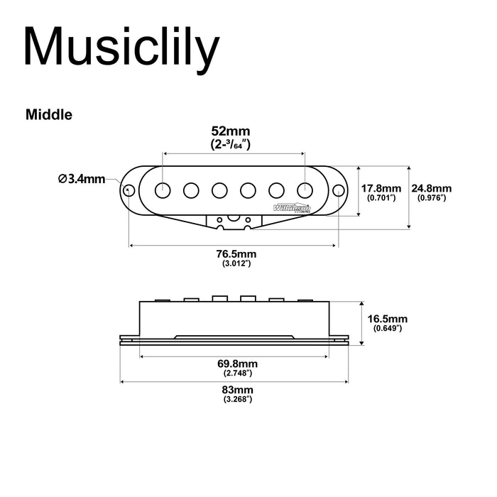 Dimensions of wilkinson m series vintage tone alnico 5 staggered single coil middle pickup for strat style electric guitar mx1505bk