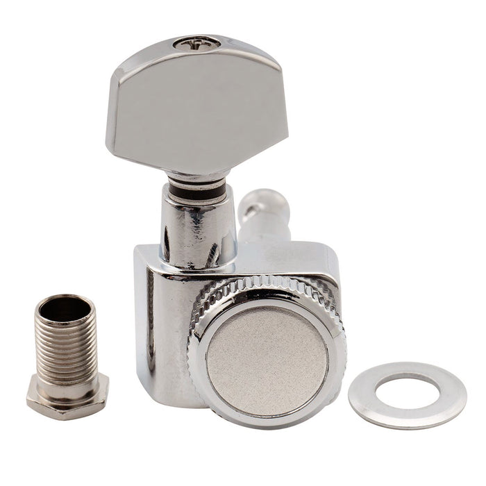 Musiclily Pro Single 16:1 Ratio 2-Pin Full Sealed Locking Machine Head Bass Side Tuner Tuning Peg Key with Hex Button for Fender Strat Tele Style Electric Guitar