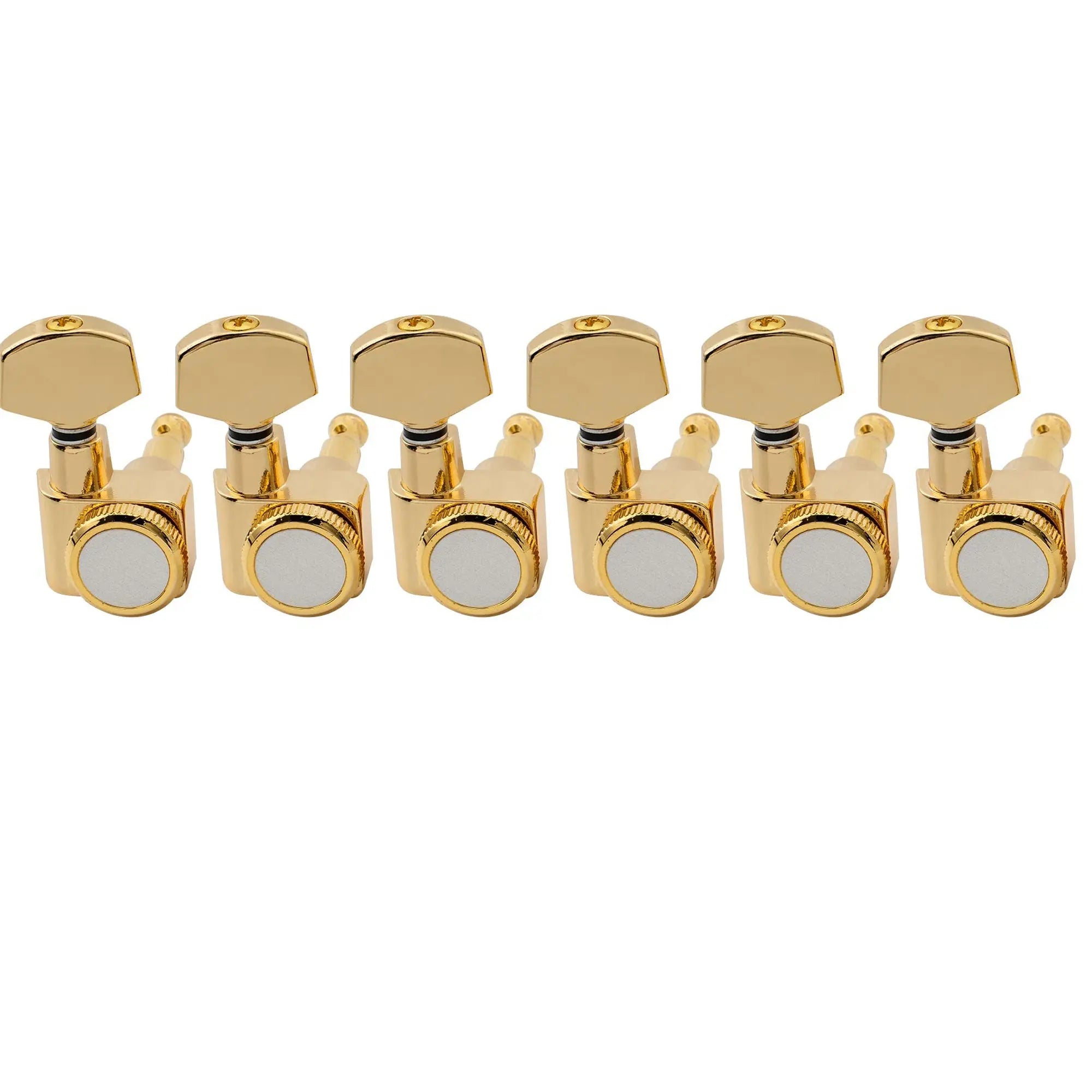 musiclily pro 6 in line 2 pins guitar locking tuners machine heads tuning pegs keys set for fender strat tele style guitar mx1510 6p, gold