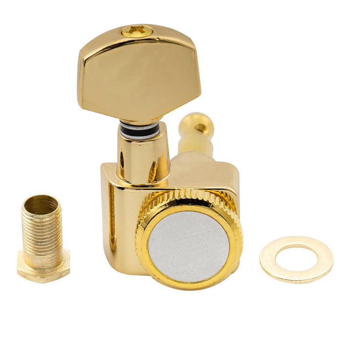 Musiclily Pro Single 16:1 Ratio 2-Pin Full Sealed Locking Machine Head Bass Side Tuner Tuning Peg Key with Hex Button for Fender Strat Tele Style Electric Guitar