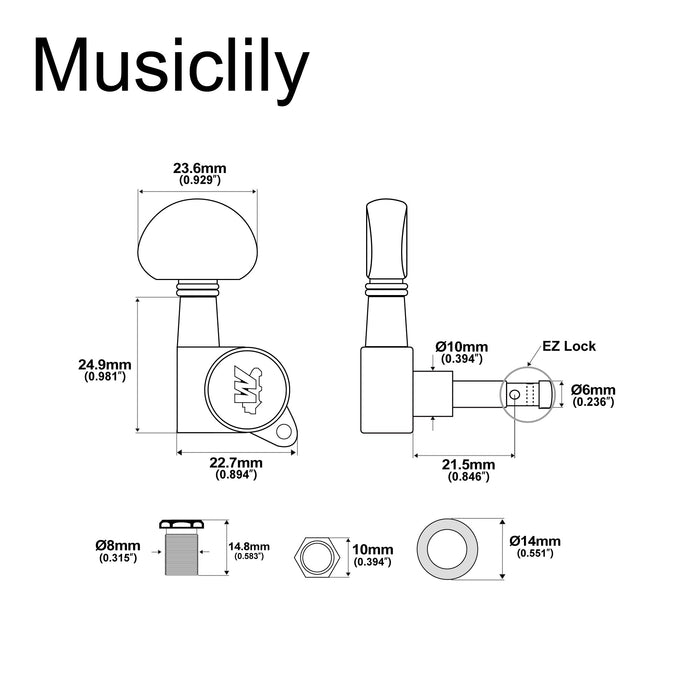 Wilkinson Single 19:1 Ratio E-Z-LOK Full Sealed Machine Head Treble Side Tuner Tuning Peg Key with Half Moon Button for Acoustic Electric Guitar