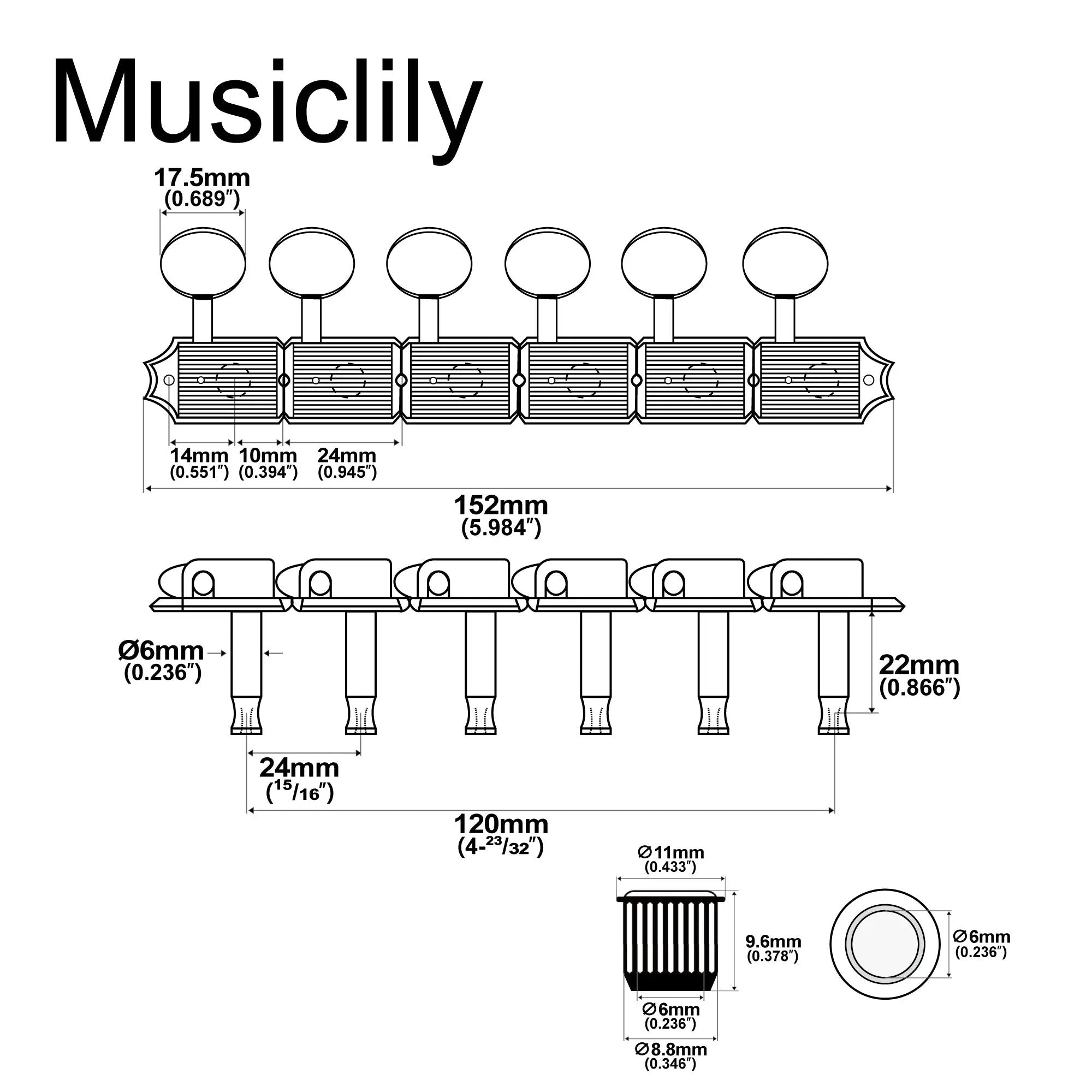 Musiclily Pro R15J Vintage Guitar Tuners Split Shaft 6 in Line Machine Heads Tuning Pegs Keys Set for Squier Classic Vibe Fender Strat/Tele Style Musiclily Pro
