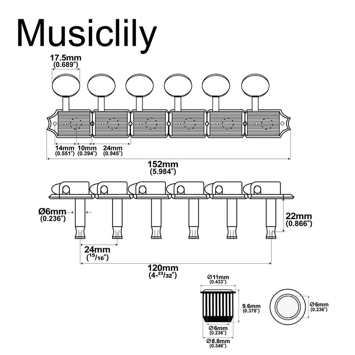 Clavijas de afinación Musiclily Pro Vintage para guitarra, eje dividido, 6 en línea, juego de llaves y clavijas para guitarras Squier Classic Vibe, Fender Strat/Tele Style