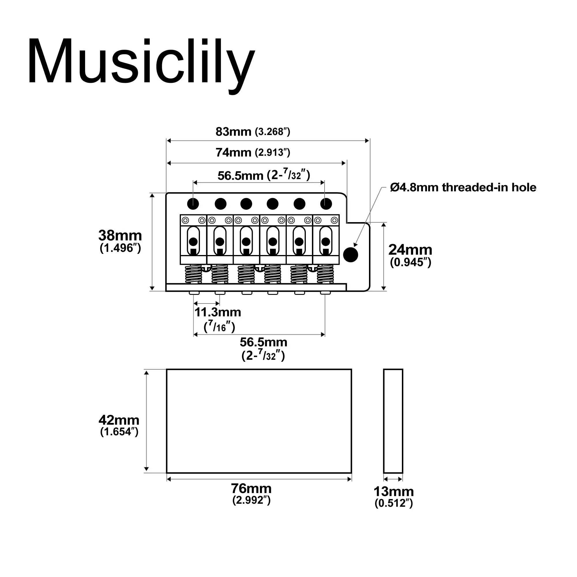 Dimensions of musiclily pro vintage style guitar 56 5mm2 7 32 inch steel saddles tremolo bridge for vintage fender american strat style electric guitar mx1530p