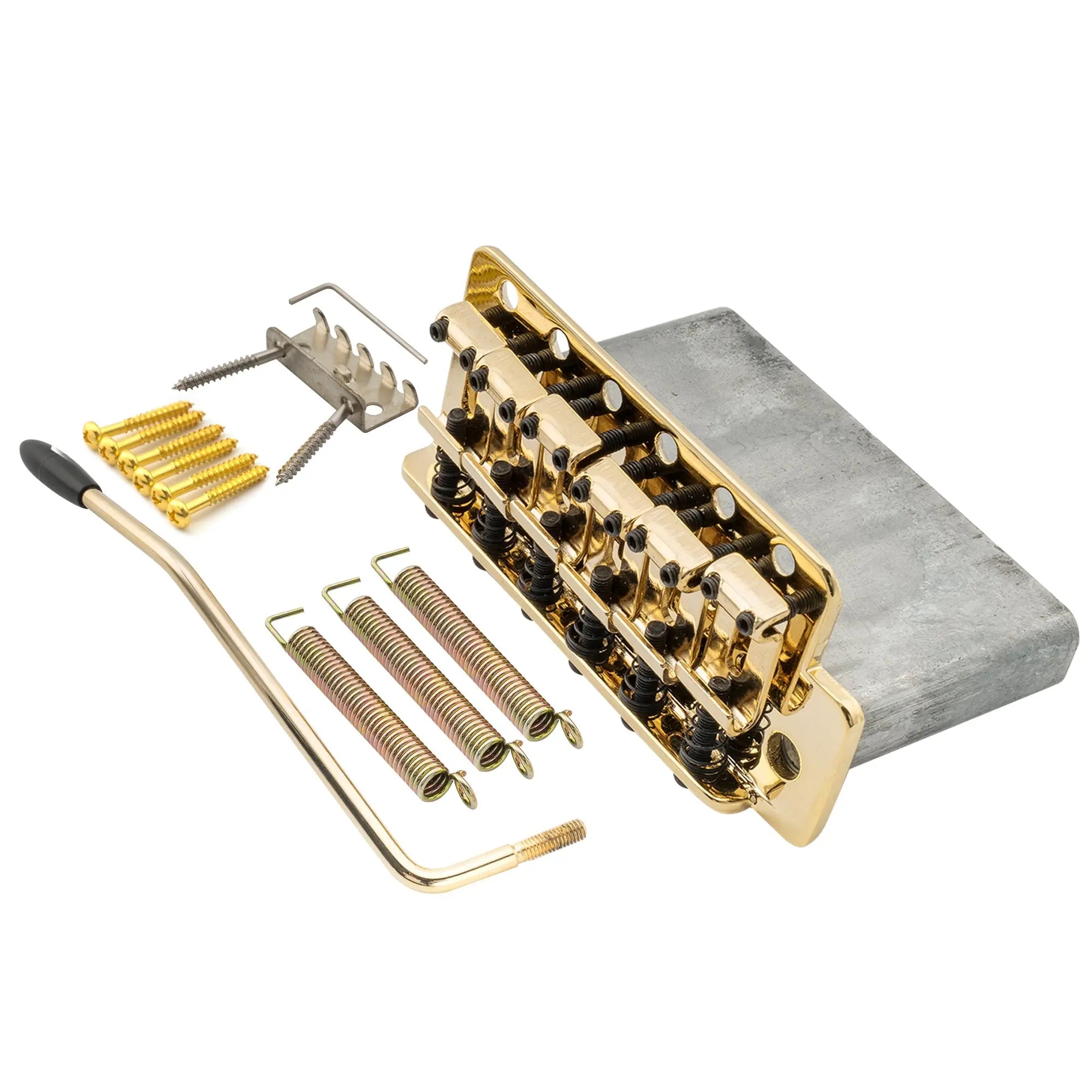 musiclily pro vintage style guitar 56 5mm2 7 32 inch steel saddles tremolo bridge for vintage fender american strat style electric guitar mx1530p, gold