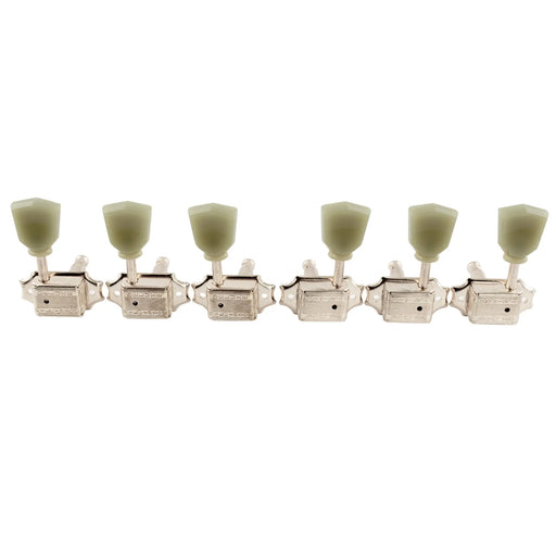 wilkinson 3r3l 15 1 ratio semi closed deluxe vintage style machine heads tuners tuning pegs keys with keystone button for acoustic electric guitar mx1544p, nickel