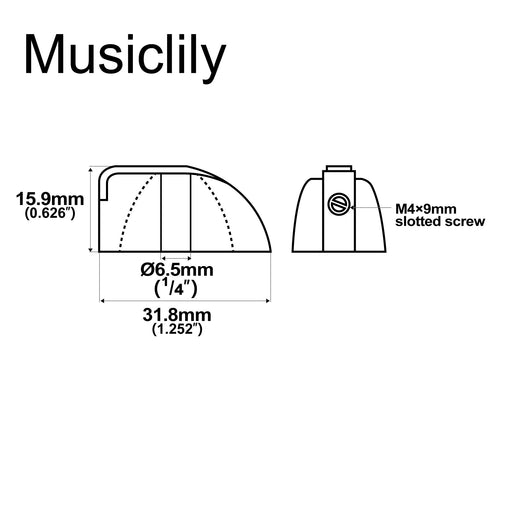 Dimensions of musiclily pro 1 4 inch universal fitting solid knobs guitar amplifier effect pedal chicken head pointer knobs with set screw mx1573 6p