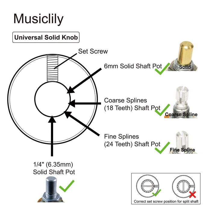 Wholesale-Musiclily Pro Manopola con gonna per amplificatore/effetto pedale per chitarra, adattamento universale a pomello solido da 1/4 pollice, nero